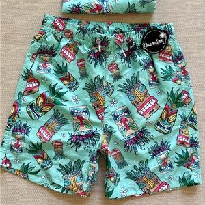 Boardies Boys Kids Tiki Print Swim Trunks with pouch NWT size 9-10